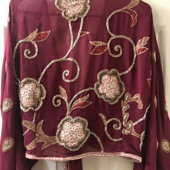 NWT KASHI Silk Embellished Tie Front Top - Picture 4 of 5